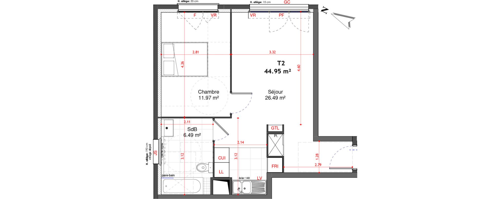 Appartement T2 de 44,95 m2 &agrave; Bagneux Les meuniers