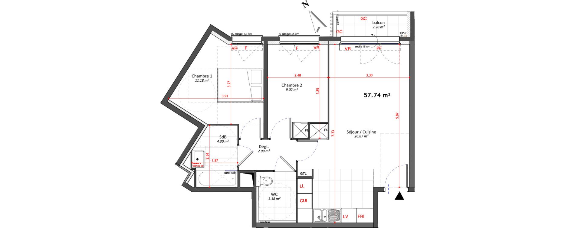 Appartement T3 de 57,74 m2 &agrave; Bagneux Les meuniers