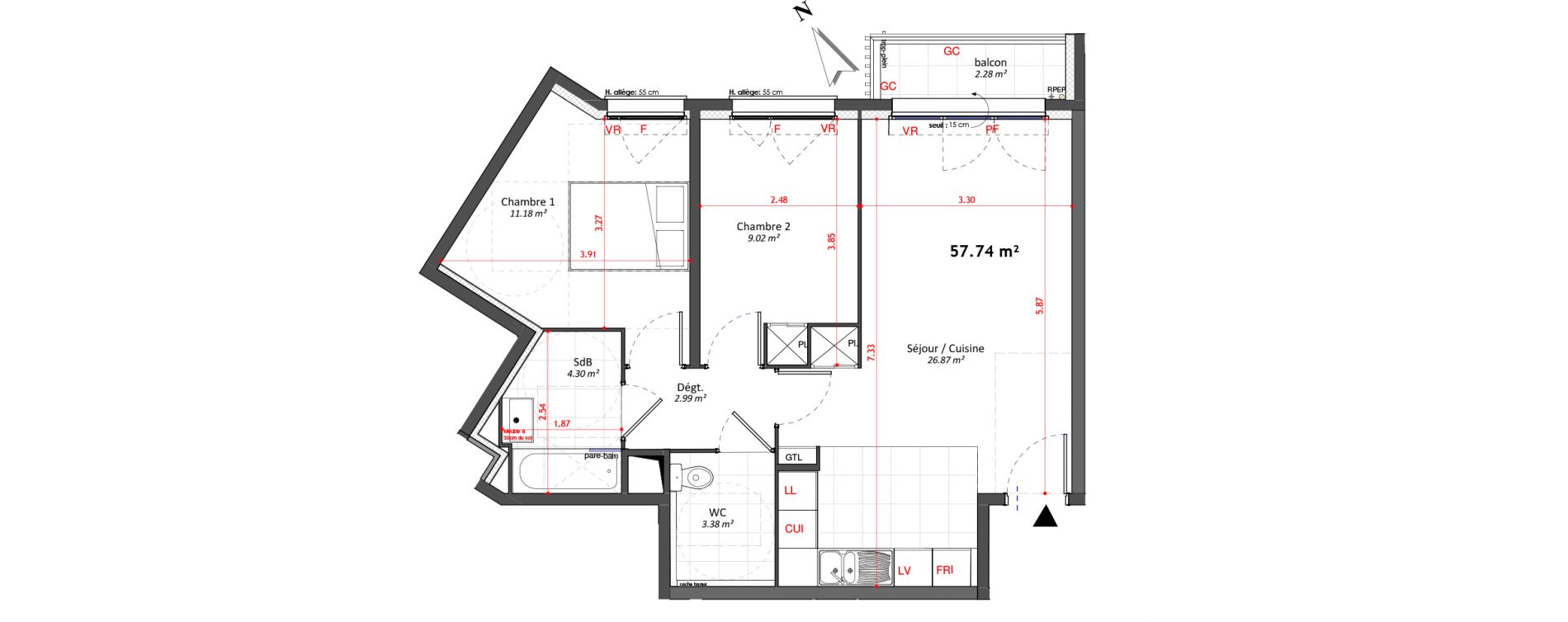 Appartement T3 de 57,74 m2 &agrave; Bagneux Les meuniers