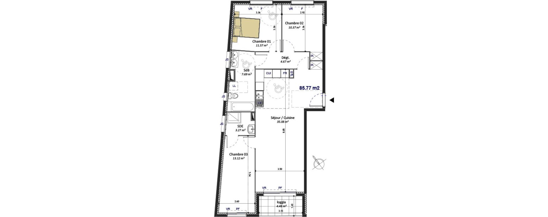 Appartement T4 de 85,77 m2 &agrave; Bagneux Les meuniers