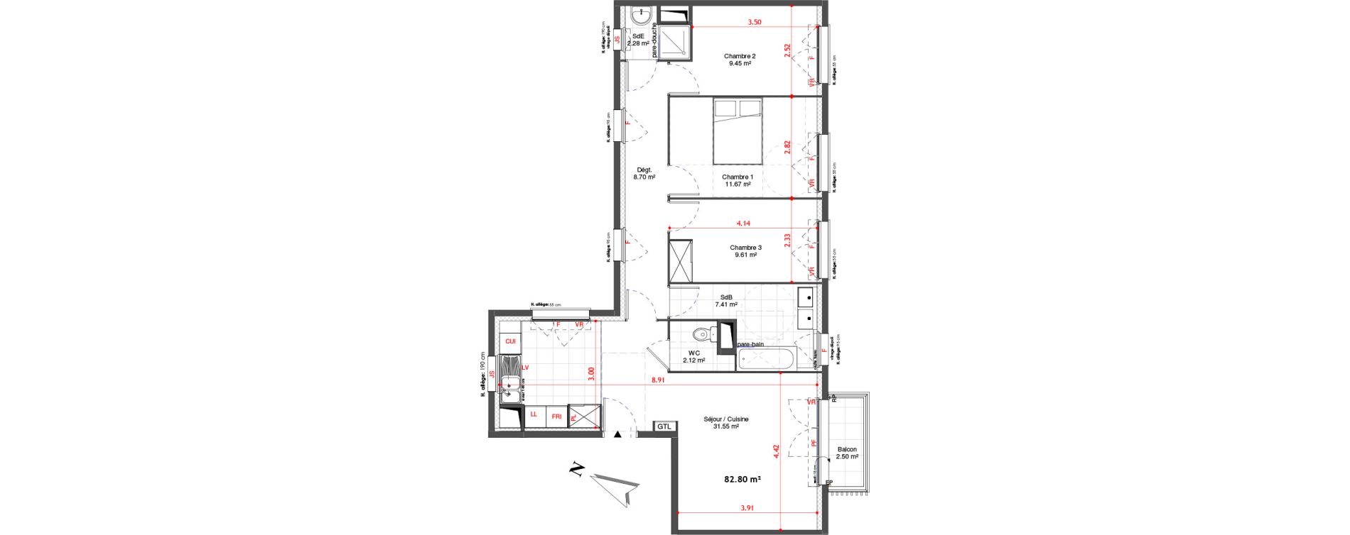 Appartement T4 de 82,80 m2 &agrave; Bagneux Les meuniers