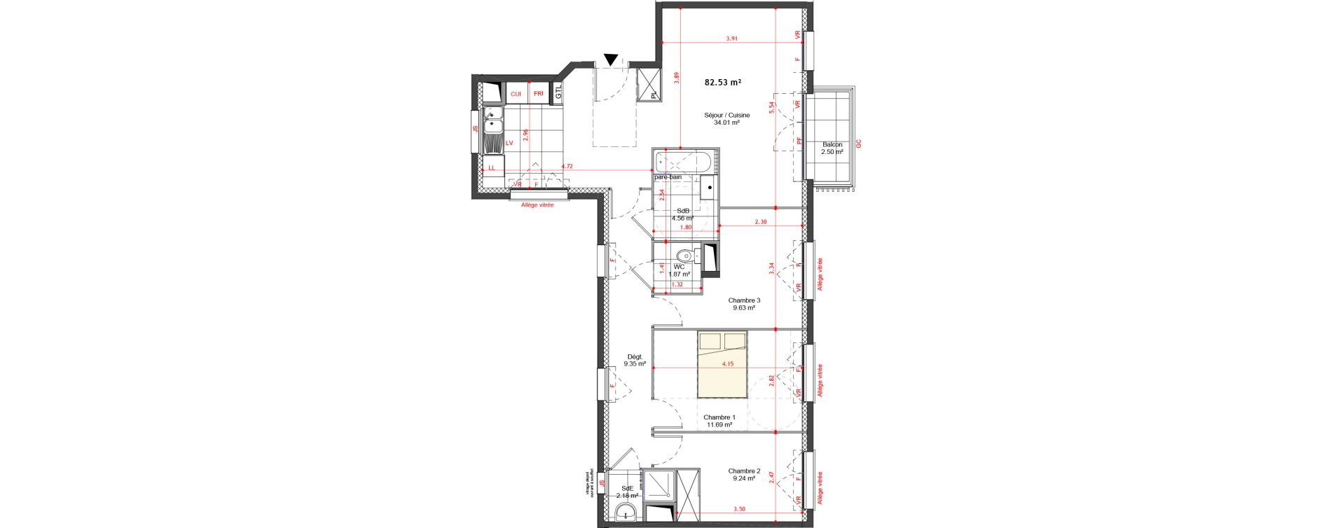 Appartement T4 de 82,53 m2 &agrave; Bagneux Les meuniers