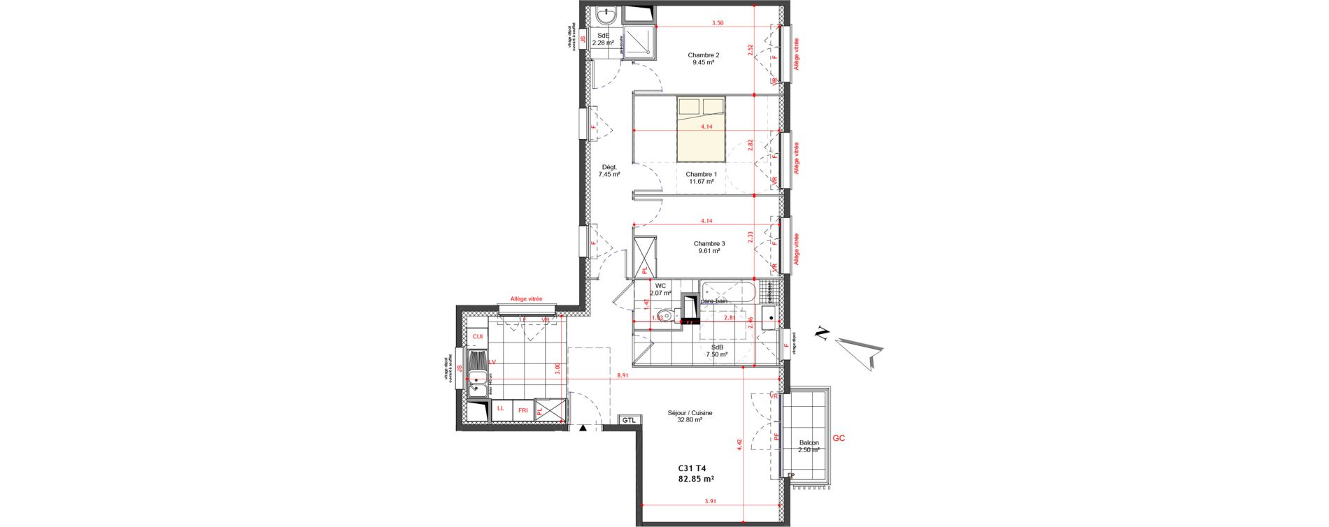 Appartement T4 de 82,85 m2 &agrave; Bagneux Les meuniers