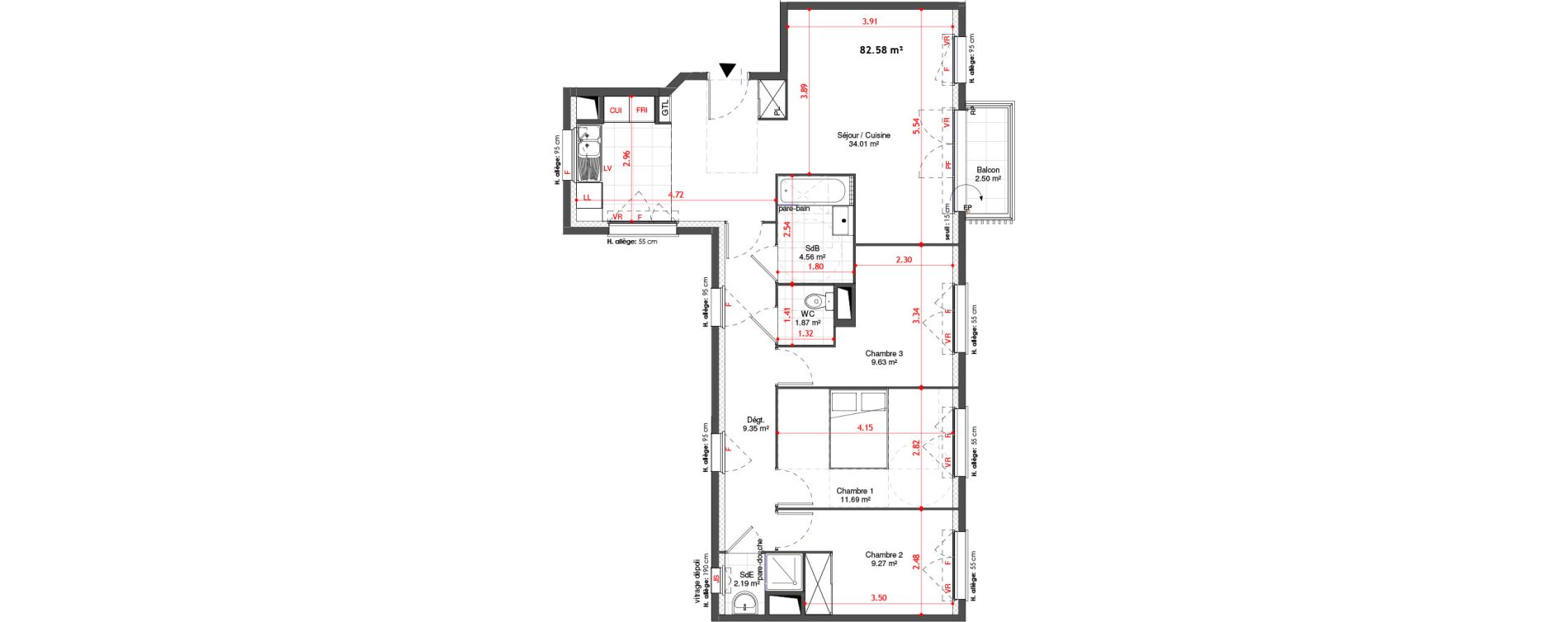 Appartement T4 de 82,58 m2 &agrave; Bagneux Les meuniers