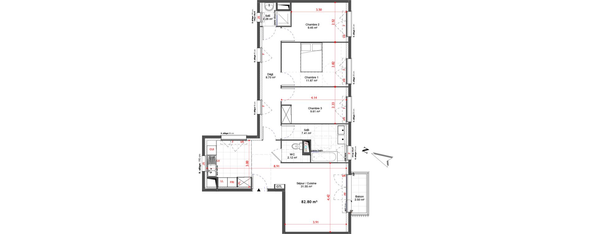 Appartement T4 de 82,80 m2 &agrave; Bagneux Les meuniers