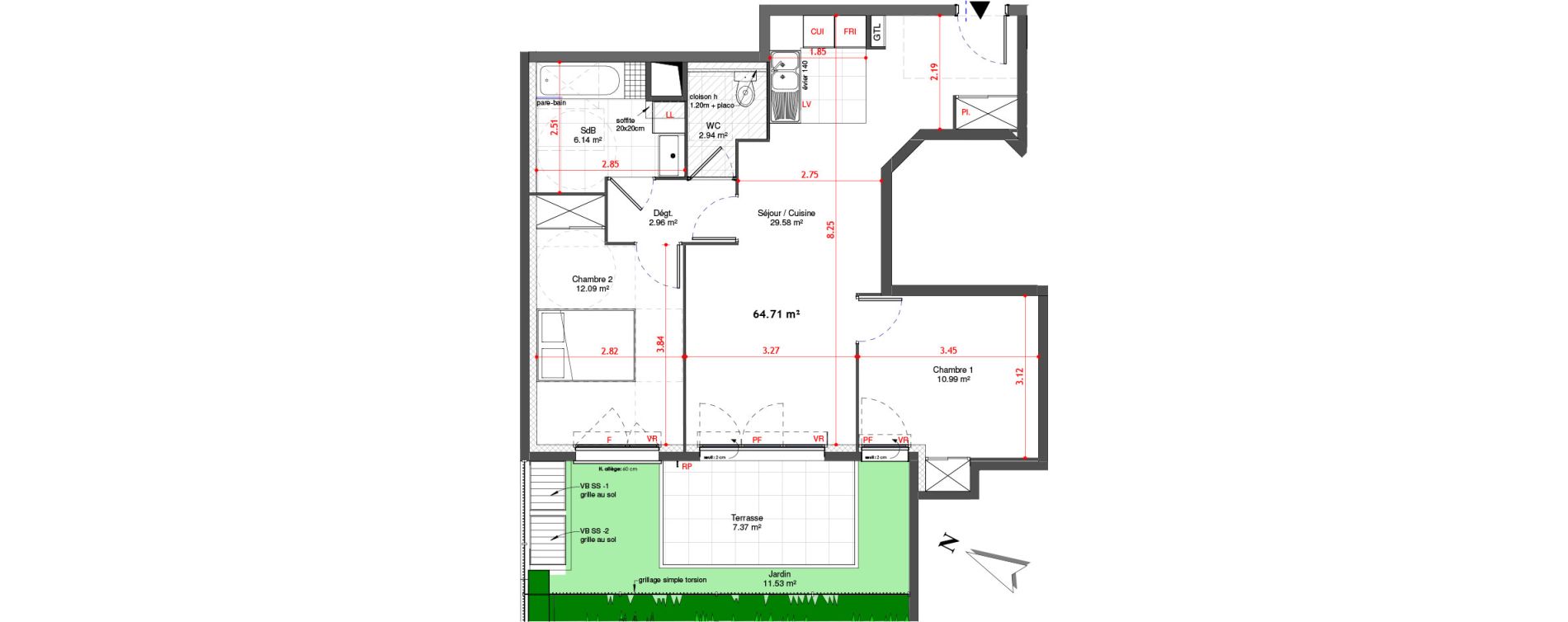 Appartement T3 de 64,71 m2 &agrave; Bagneux Les meuniers