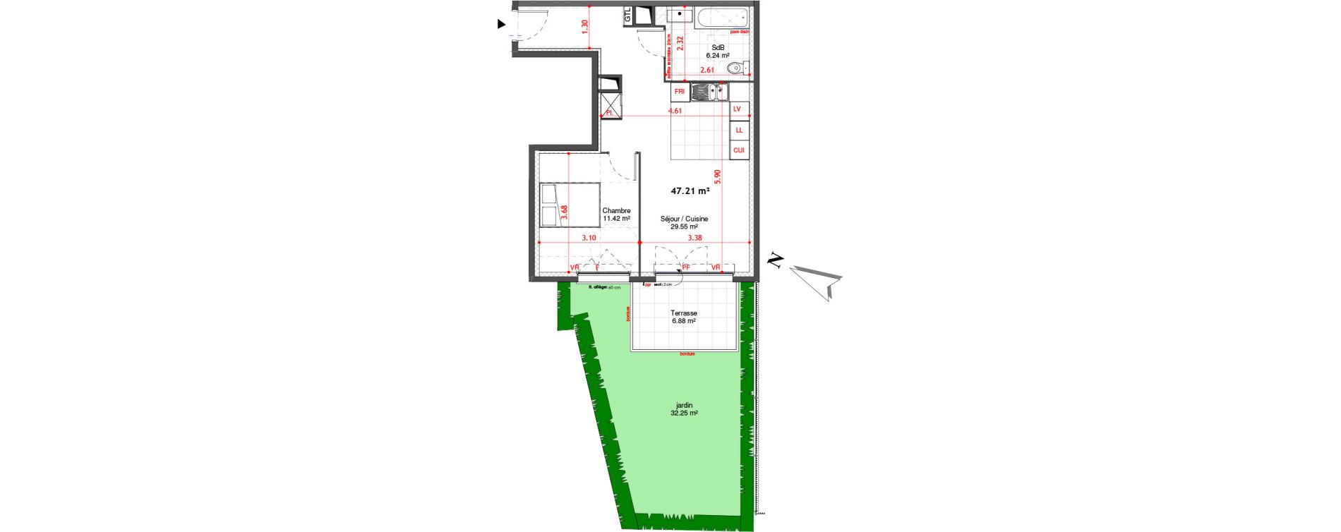 Appartement T2 de 47,21 m2 &agrave; Bagneux Les meuniers