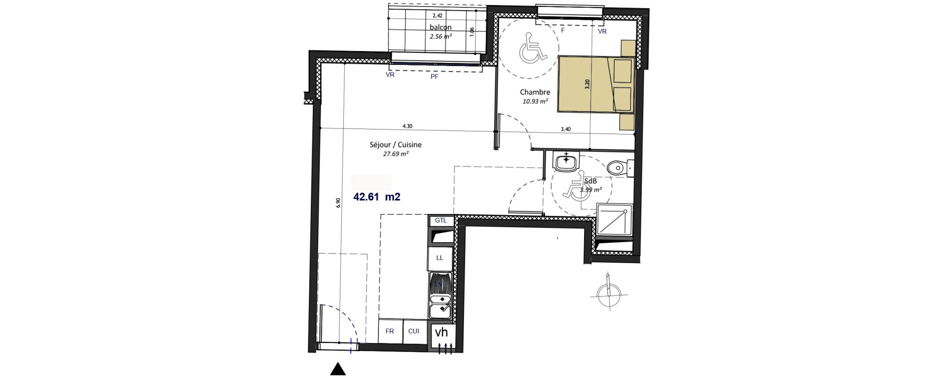 Appartement T2 de 42,61 m2 &agrave; Bagneux Les meuniers
