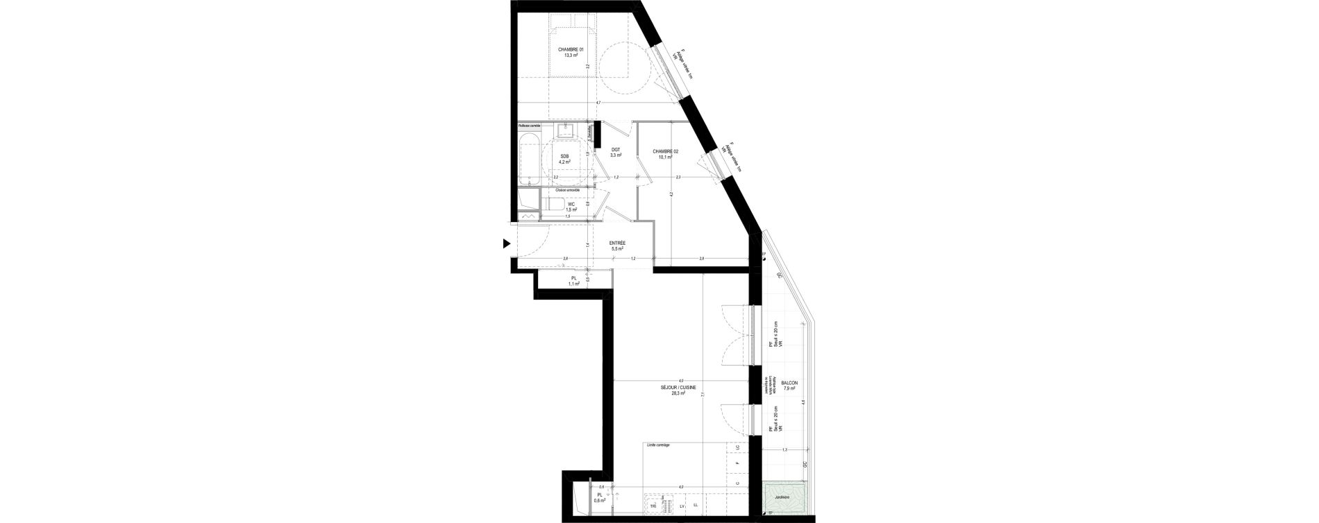 Appartement T3 de 67,90 m2 &agrave; Bagneux Sud mathurins