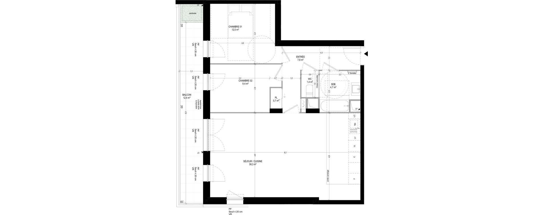 Appartement T3 de 74,30 m2 &agrave; Bagneux Sud mathurins