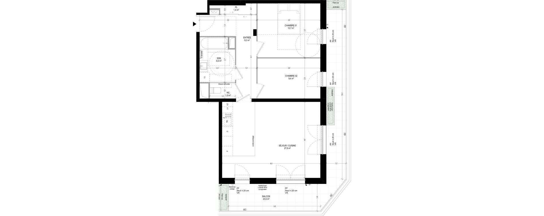 Appartement T3 de 67,70 m2 &agrave; Bagneux Sud mathurins