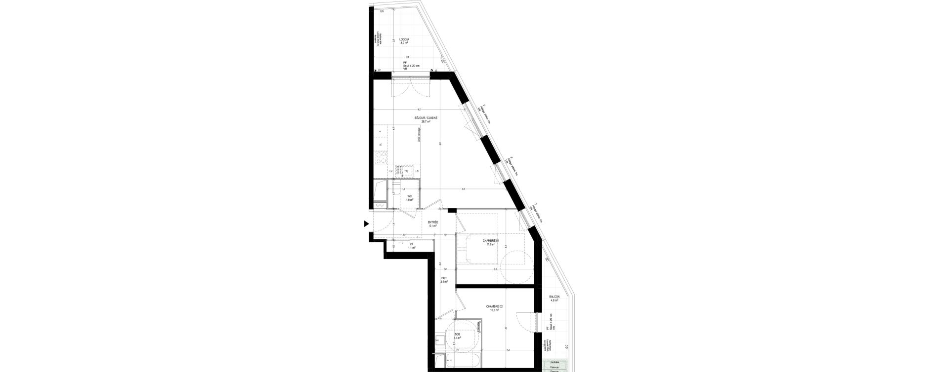 Appartement T3 de 64,50 m2 &agrave; Bagneux Sud mathurins