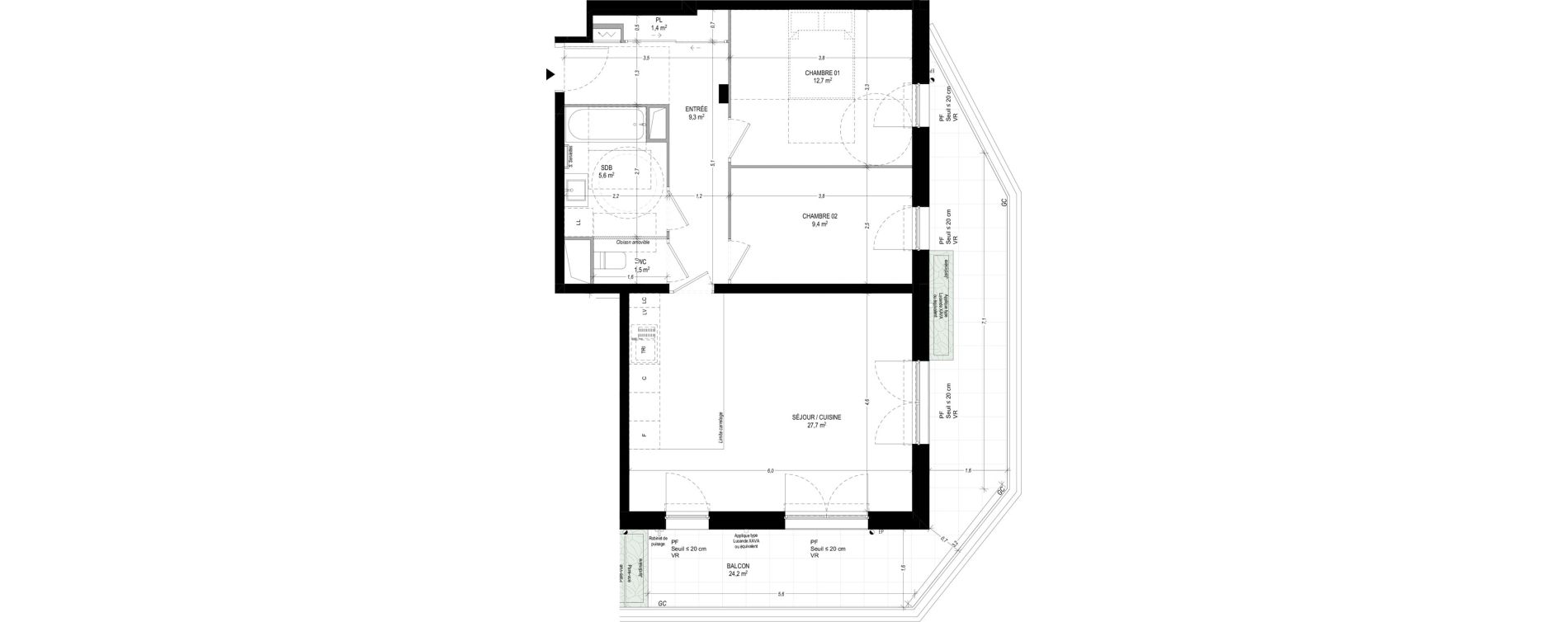 Appartement T3 de 67,60 m2 &agrave; Bagneux Sud mathurins