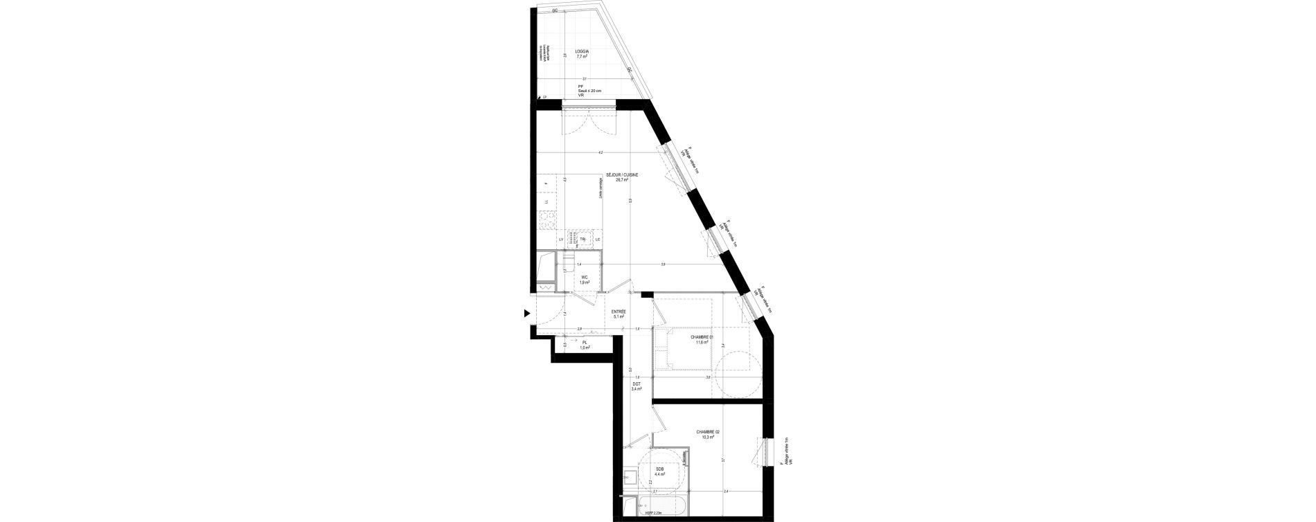 Appartement T3 de 64,40 m2 &agrave; Bagneux Sud mathurins