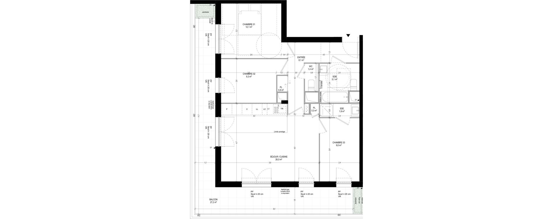 Appartement T4 de 73,80 m2 &agrave; Bagneux Sud mathurins