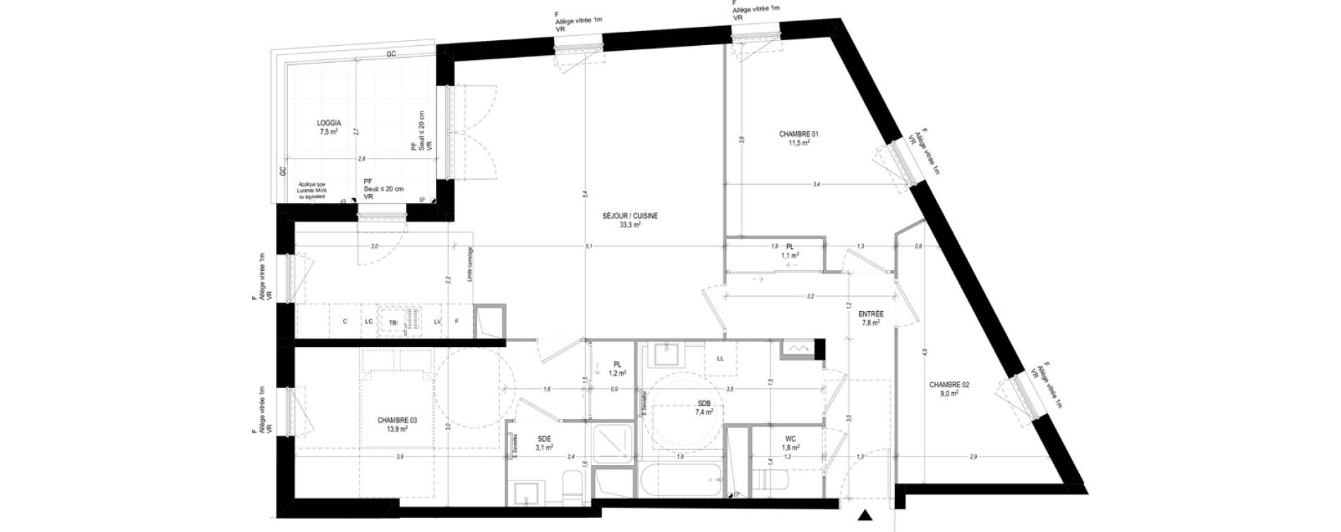 Appartement T4 de 90,10 m2 &agrave; Bagneux Sud mathurins