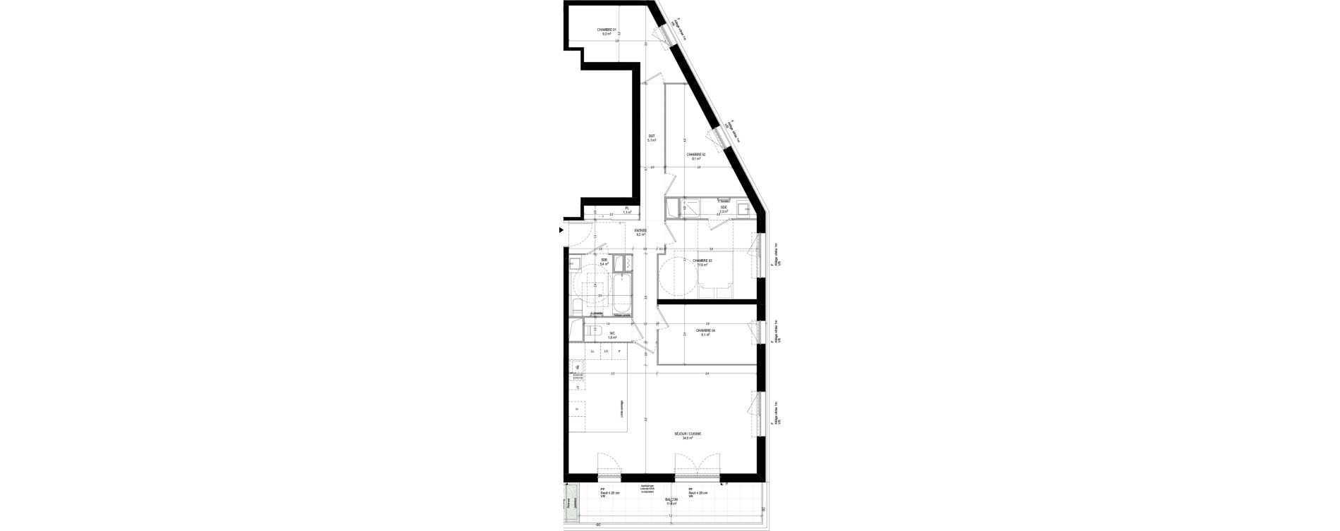 Appartement T5 de 97,40 m2 &agrave; Bagneux Sud mathurins