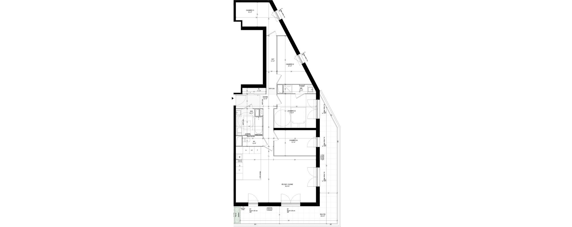 Appartement T5 de 97,40 m2 &agrave; Bagneux Sud mathurins