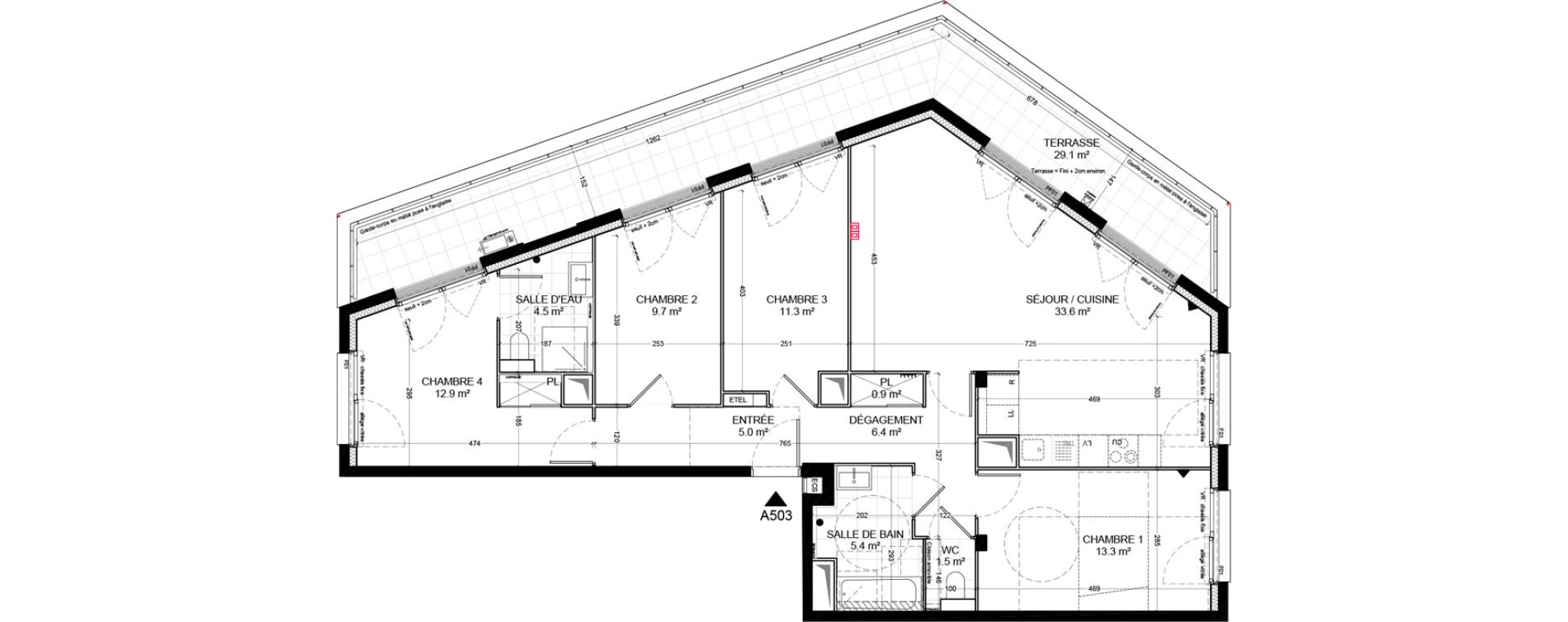 Appartement T5 de 104,50 m2 &agrave; Bagneux Centre