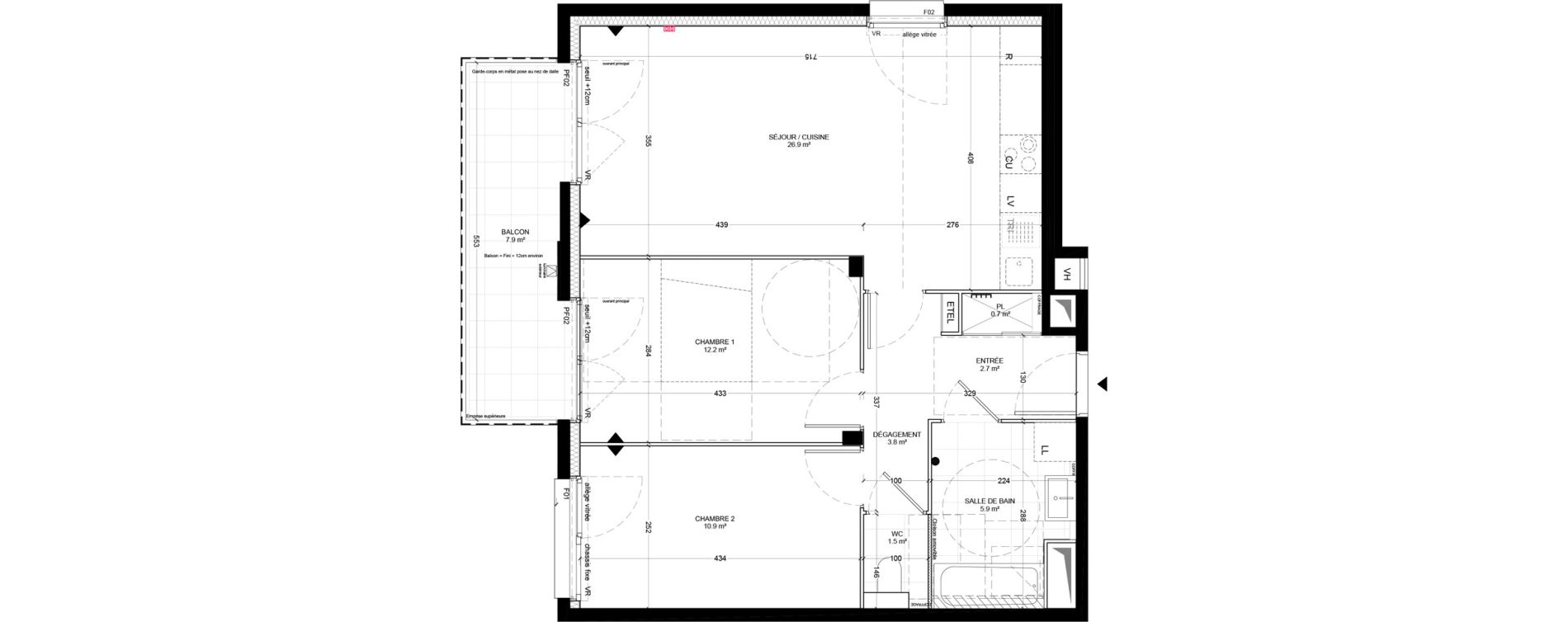 Appartement T3 de 64,60 m2 &agrave; Bagneux Centre