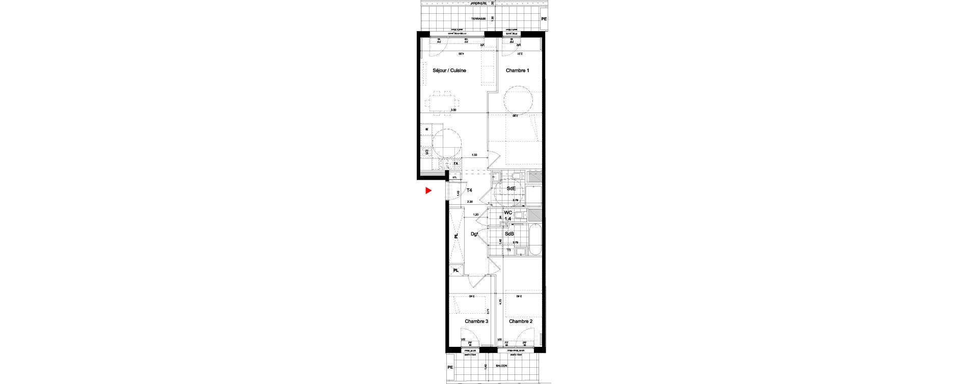 Appartement T4 de 85,60 m2 &agrave; Bagneux Centre