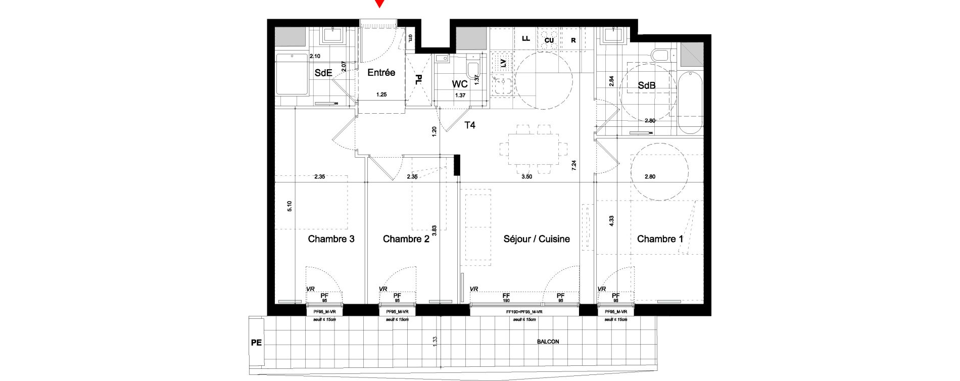 Appartement T4 de 75,80 m2 &agrave; Bagneux Centre