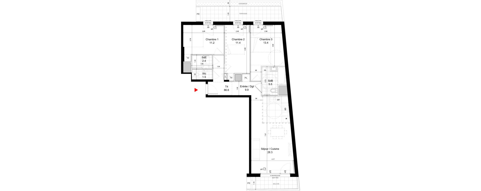 Appartement T4 de 84,10 m2 &agrave; Bagneux Centre
