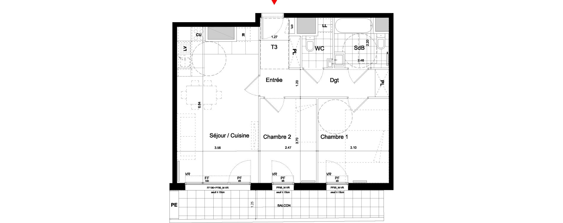 Appartement T3 de 61,80 m2 &agrave; Bagneux Centre