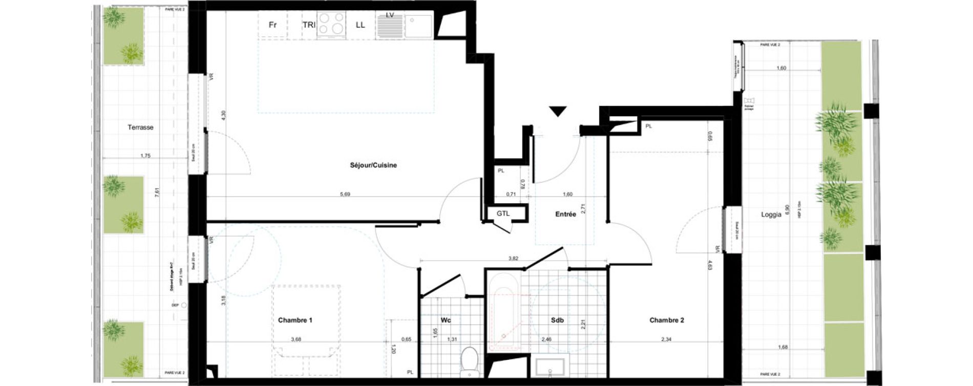 Appartement T3 de 64,57 m2 &agrave; Bagneux Sud mathurins