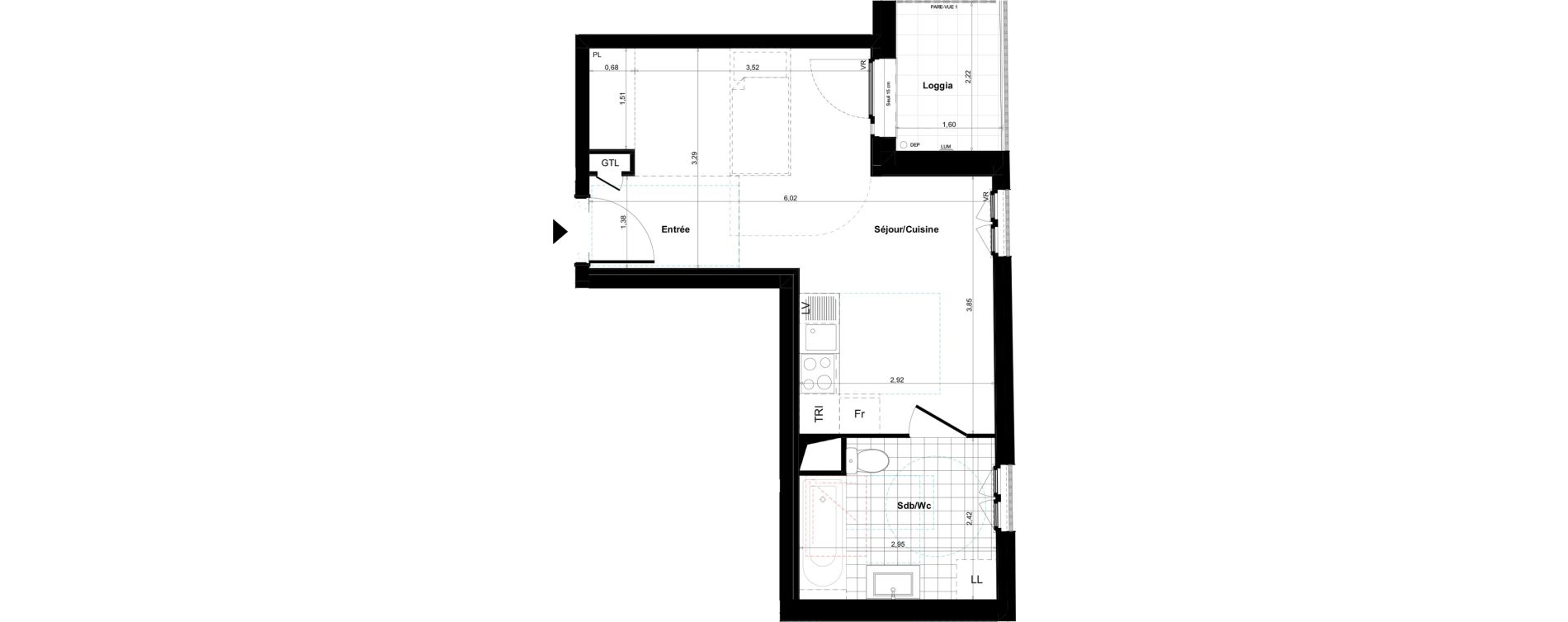 Appartement T1 de 30,12 m2 &agrave; Bagneux Sud mathurins