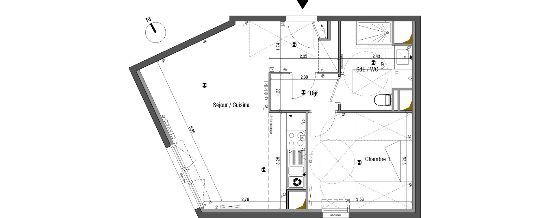 Appartement T2 de 47,82 m2 &agrave; Bois-Colombes Pompidou - le mignon