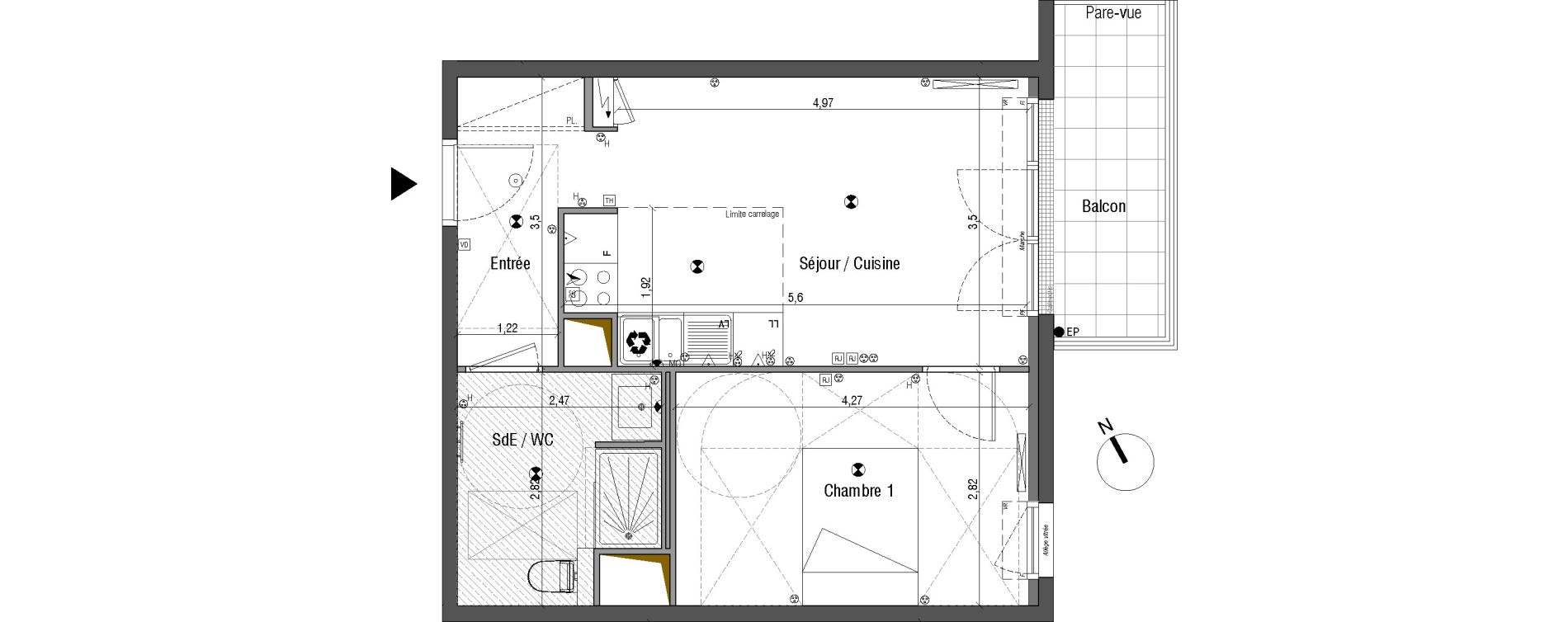 Appartement T2 de 41,59 m2 &agrave; Bois-Colombes Pompidou - le mignon