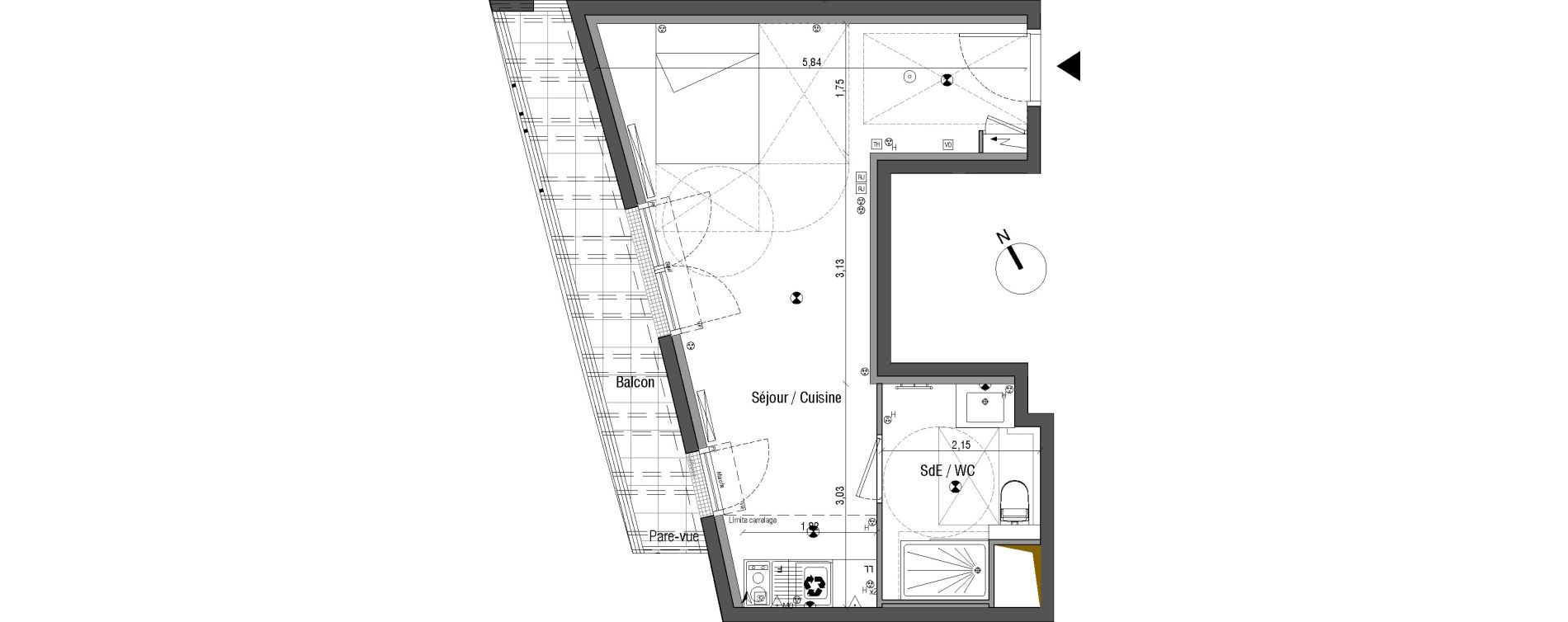Appartement T1 de 30,28 m2 &agrave; Bois-Colombes Pompidou - le mignon