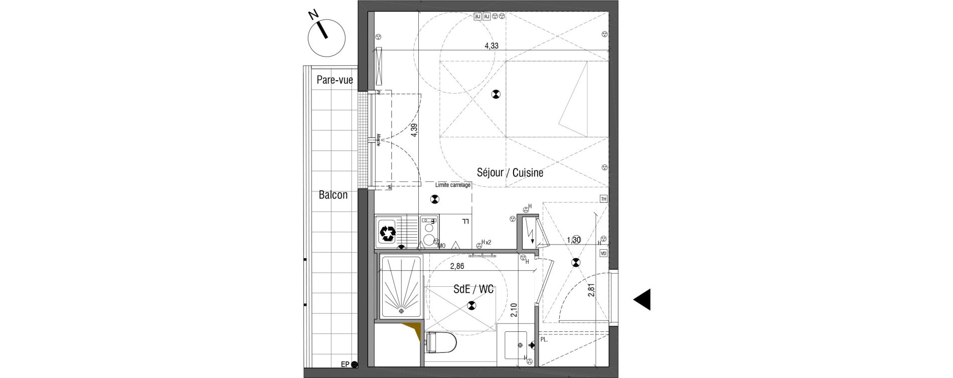 Appartement T1 de 26,83 m2 &agrave; Bois-Colombes Pompidou - le mignon