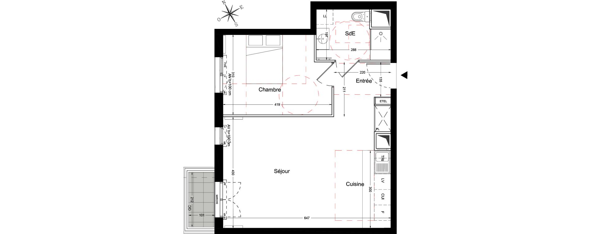 Appartement T2 de 49,06 m2 &agrave; Bois-Colombes L&eacute;pine - binet