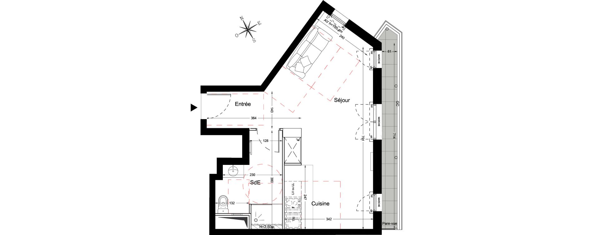 Appartement T1 de 37,49 m2 &agrave; Bois-Colombes L&eacute;pine - binet