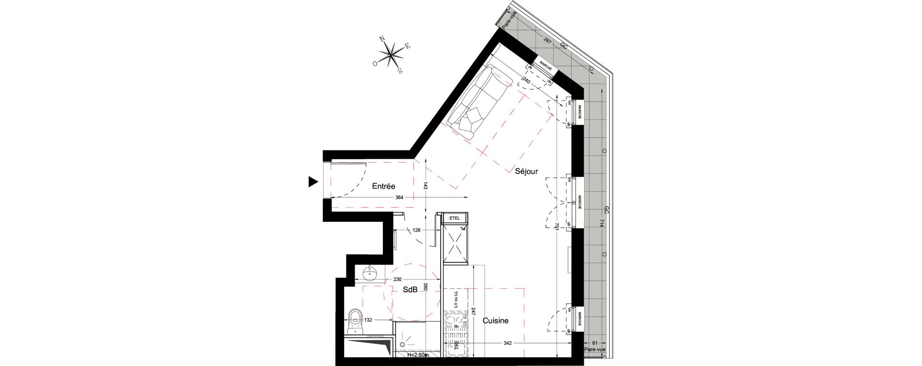 Appartement T1 de 37,49 m2 &agrave; Bois-Colombes L&eacute;pine - binet