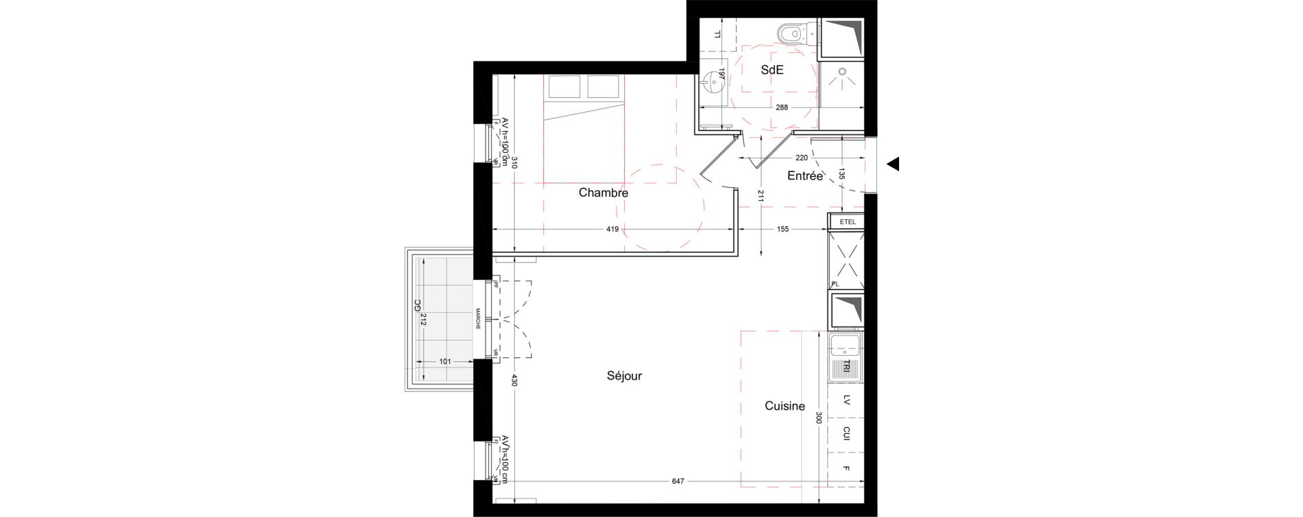 Appartement T2 de 49,05 m2 &agrave; Bois-Colombes L&eacute;pine - binet