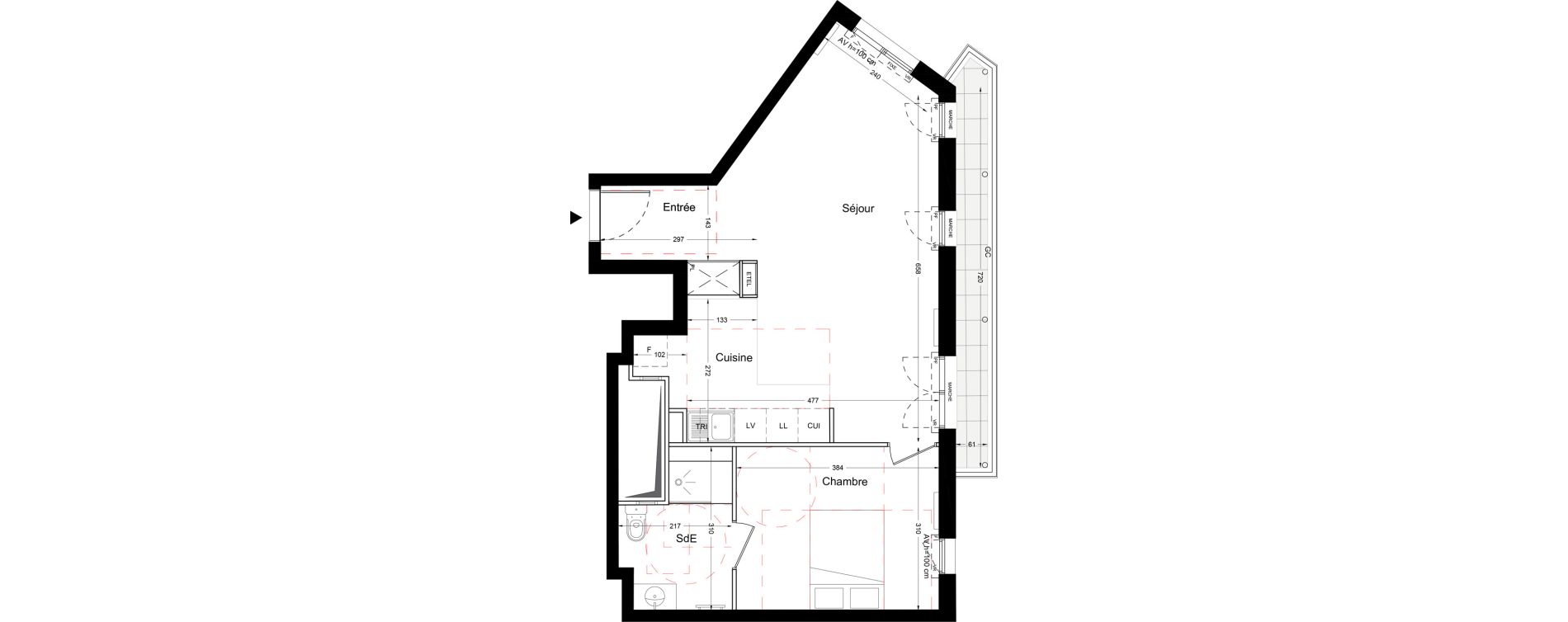 Appartement T2 de 51,83 m2 &agrave; Bois-Colombes L&eacute;pine - binet