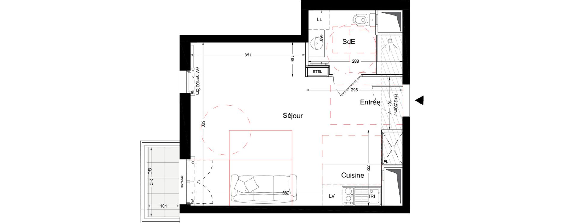 Appartement T1 de 33,17 m2 &agrave; Bois-Colombes L&eacute;pine - binet