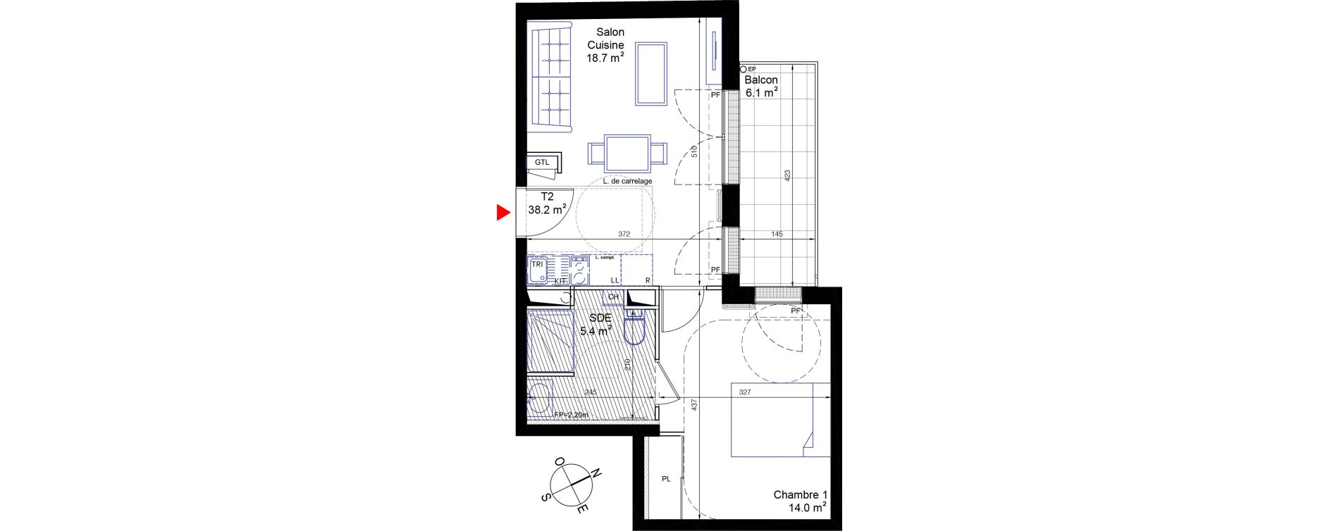 Appartement T2 de 38,20 m2 &agrave; Bois-Colombes L&eacute;pine - binet