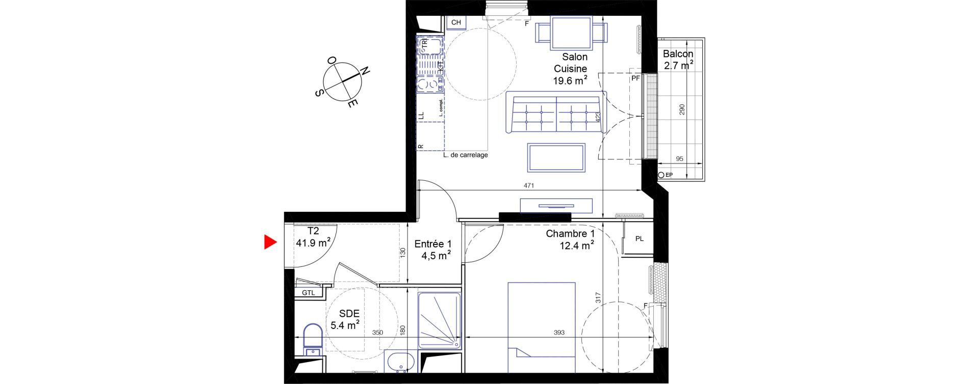 Appartement T2 de 41,90 m2 &agrave; Bois-Colombes L&eacute;pine - binet
