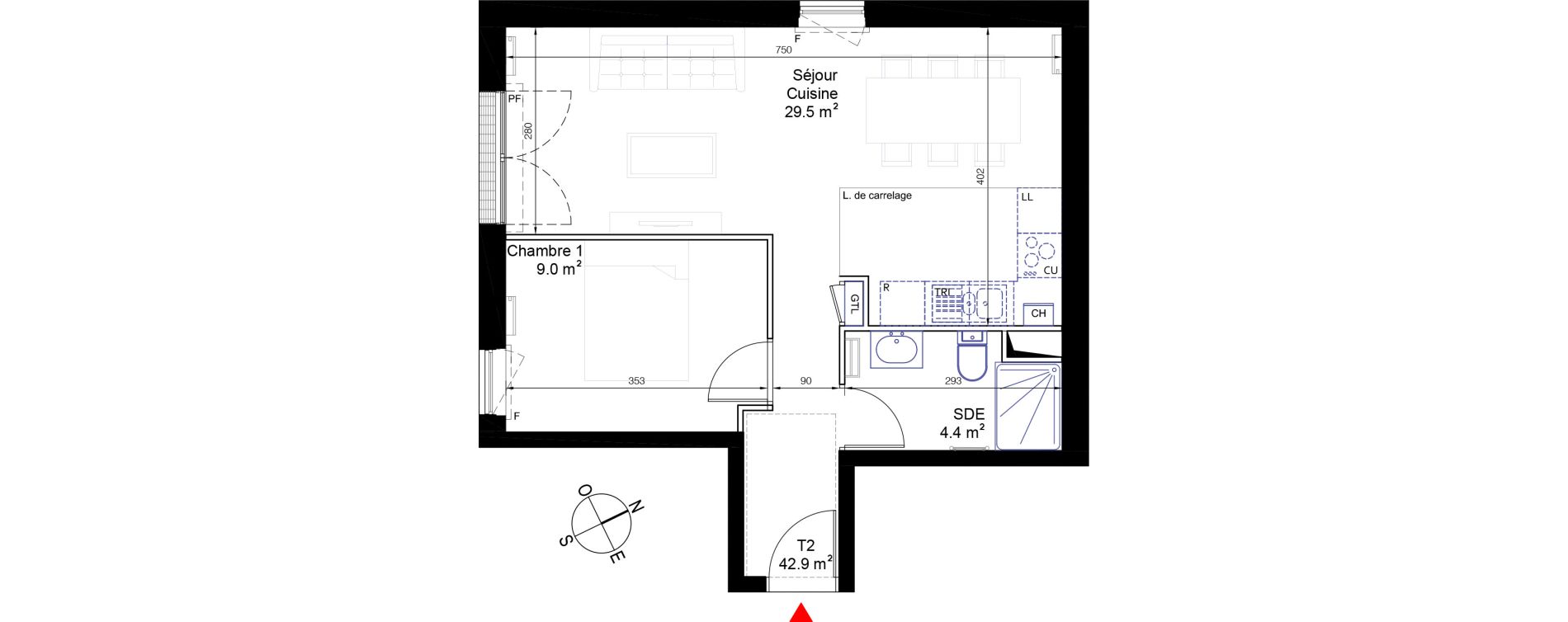 Appartement T2 de 42,90 m2 &agrave; Bois-Colombes L&eacute;pine - binet