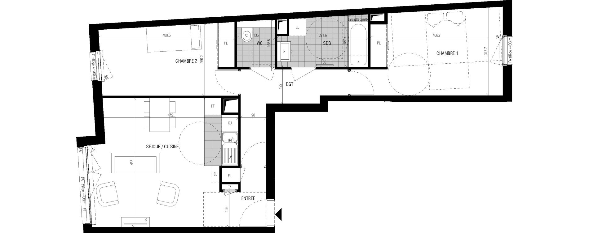 Appartement T3 de 64,80 m2 &agrave; Bourg-La-Reine Centre
