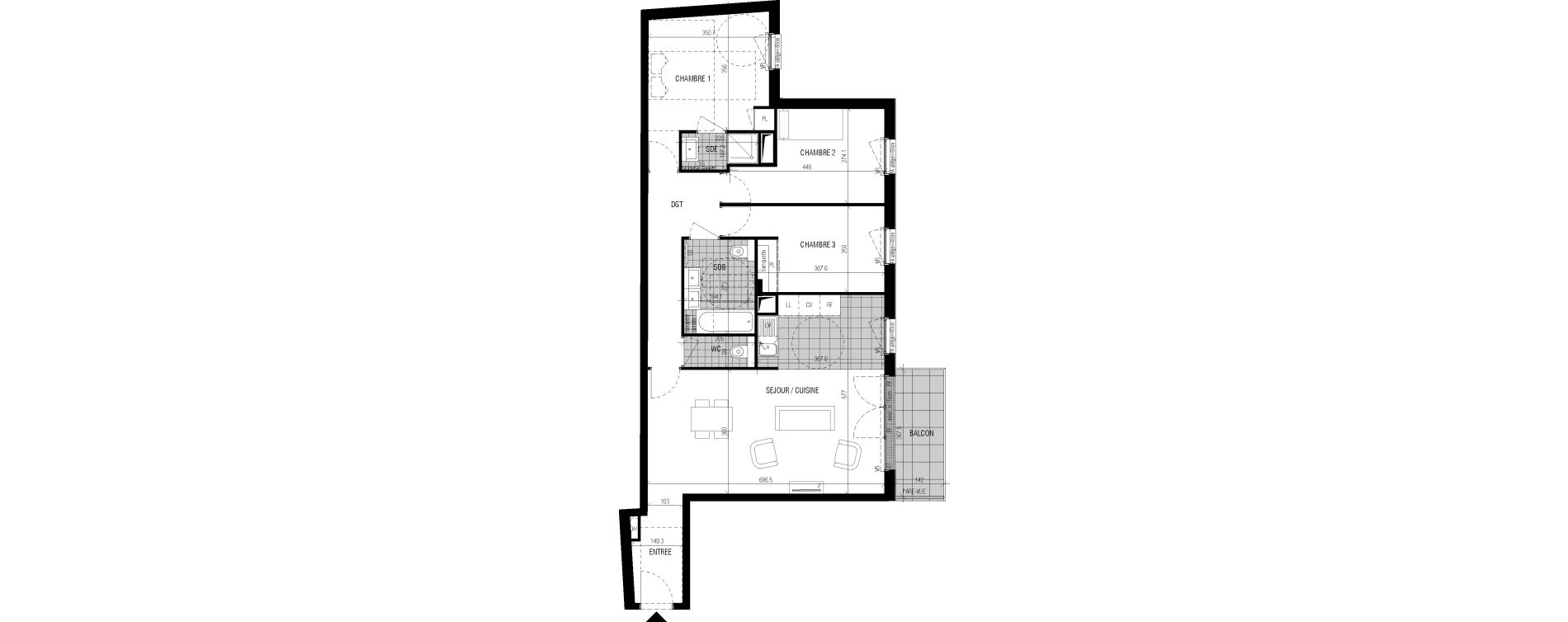 Appartement T4 de 86,70 m2 &agrave; Bourg-La-Reine Centre