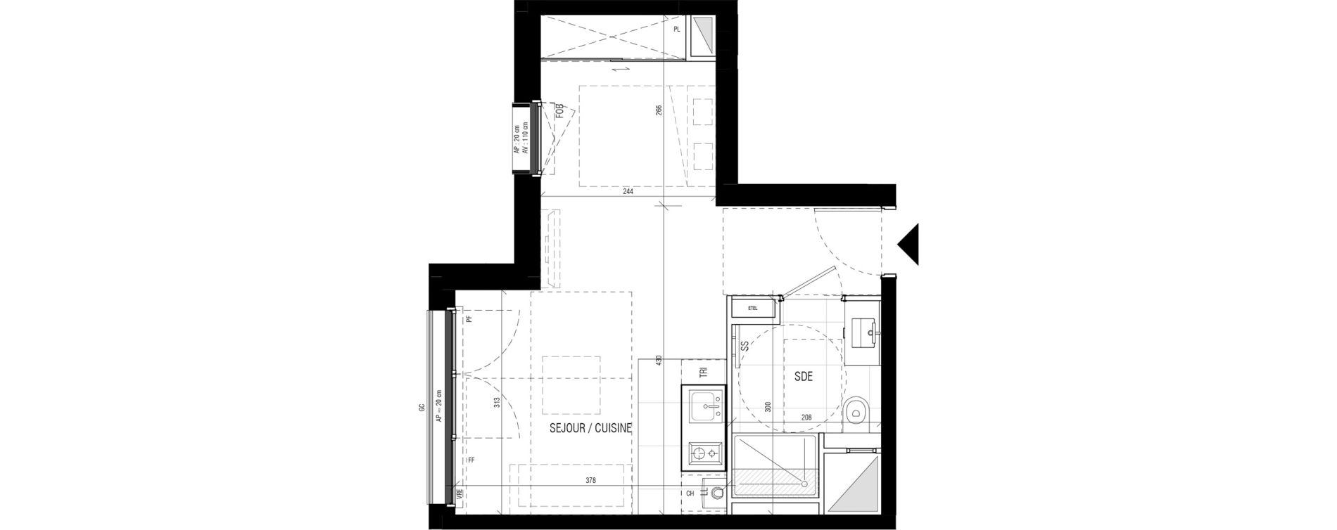 Appartement T1 de 28,62 m2 &agrave; Bourg-La-Reine Le petit chambord