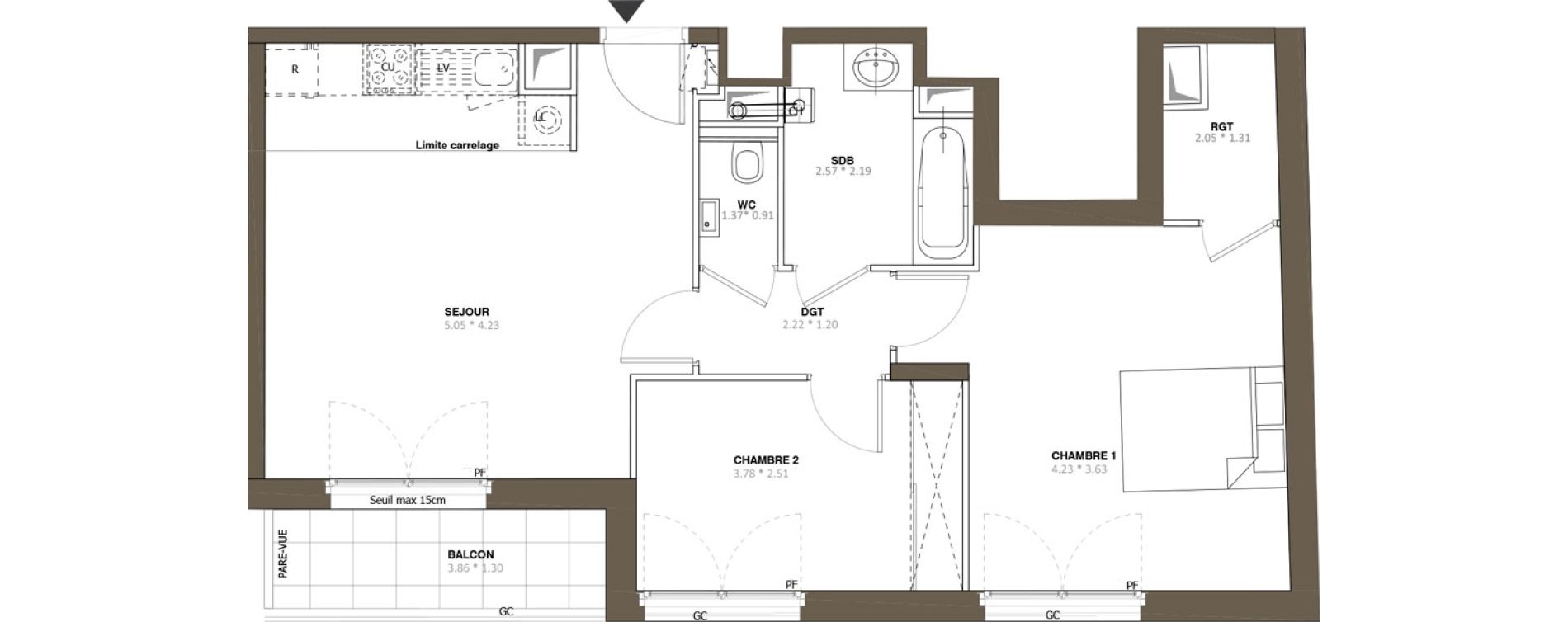 Appartement T3 de 60,50 m2 &agrave; Bourg-La-Reine La fa&iuml;encerie - le clos saint cyr