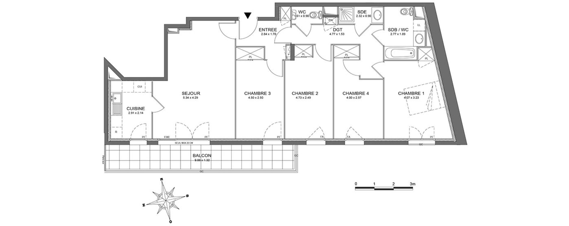 Appartement T5 de 96,70 m2 &agrave; Ch&acirc;tenay-Malabry Centre