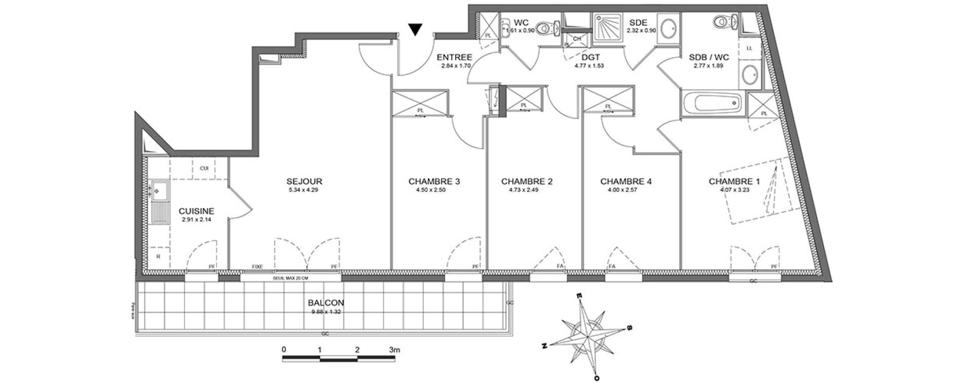 Appartement T5 de 96,70 m2 à Châtenay-Malabry Centre