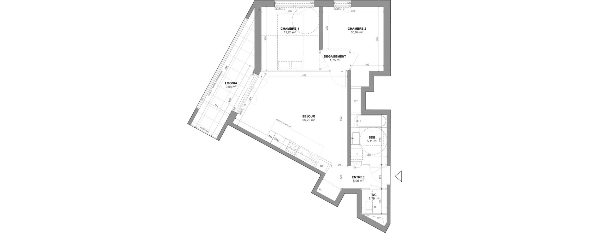 Appartement T3 de 61,08 m2 &agrave; Ch&acirc;tenay-Malabry Lavall&eacute;e